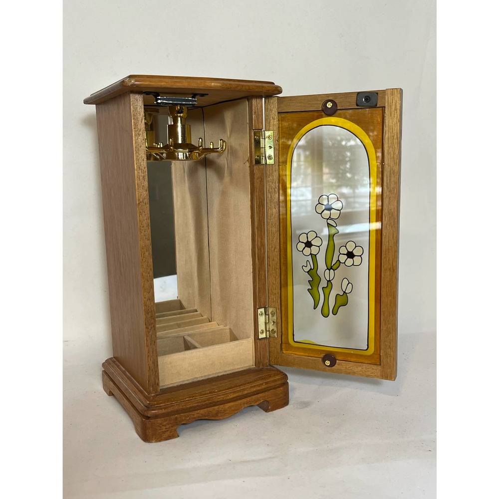 Vintage Farrington Wooden Jewelry Box Armoire with Glass Door